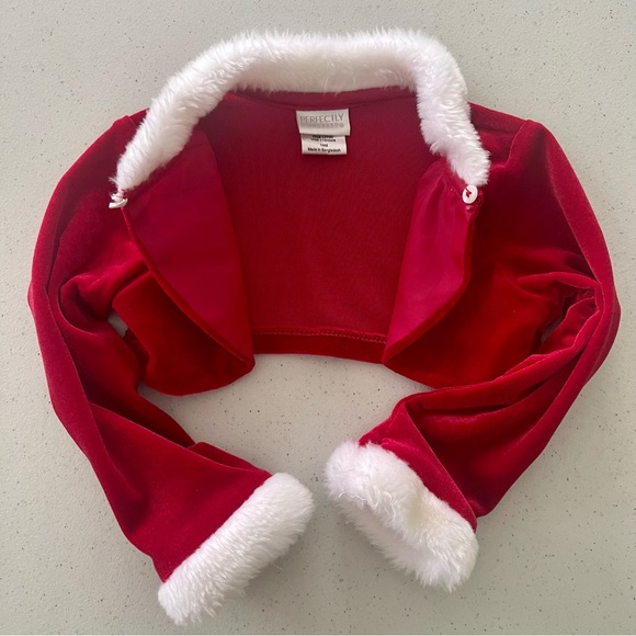 Perfectly Dressed red velvet baby jacket white fur trim coat 18M Santa Christmas - Picture 2 of 7